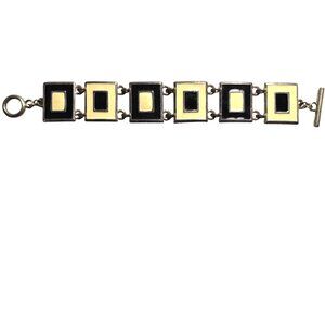 Bracelet Geometric Black white Enamel Silver-Tone yin yang women jewelry neutral